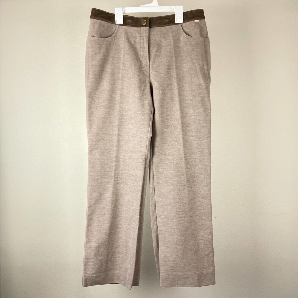 St John Women's Velvet Trimmed Tan Trouser Pants Size 30